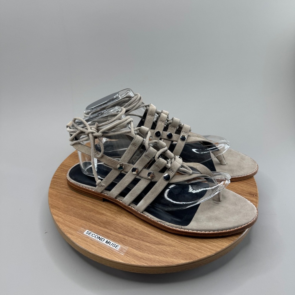 Rebecca Minkoff Gladiator Sandals 9.5 Grey Suede Lace Up Boho Festival Chic‎